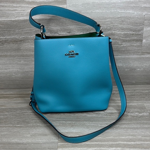 Coach Handbags - Coach Mollie Bucket Bag 91122 Teal Pebbled Leather Crossbody